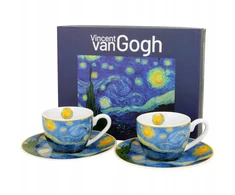 Dvi "žvaigždžių nakties" "van Gogh" espreso puodeliai su lėkštutėmis