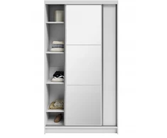 Dvidurė stumdoma spinta Denver 120 cm + strypas veidrodis Balta drabužių spinta