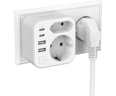 Dvigubas kištukas į lizdą, Jsver maitinimo juosta su usb 2 krypčių lizdo adapteriu (3680 w 16 a) su 2 usb a ir 2 usb c (5 v/3.4 a) daugkartinis kištukas į lizdą su jungikliu, skirtas ipad, iphone planšetiniams kompiuteriams