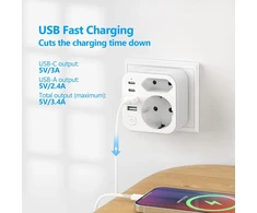 Dvigubas kištukas į lizdą, Jsver maitinimo juosta su usb 2 krypčių lizdo adapteriu (3680 w 16 a) su 2 usb a ir 2 usb c (5 v/3.4 a) daugkartinis kištukas į lizdą su jungikliu, skirtas ipad, iphone planšetiniams kompiuteriams