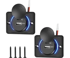 Dvigubas Usb automobilinis įkroviklio lizdas, Qc3.0 ir Pd Usb-c automobilinis įkroviklis 12v-24v greito įkrovimo lizdas vandeniui atsparus įkrovimo lizdo skydelis skirtas jachtoms, automobiliams, motociklams, kemperiams, valtims (2 vnt.)