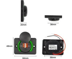 Dvigubas Usb įkroviklis 12-24v su Qc 3.0 ir dangteliu