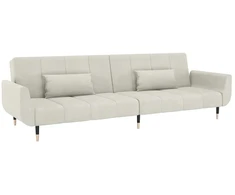 Fotelis Dvivietė sofa-lova su dvejomis pagalvėmis, kreminė, aksomas