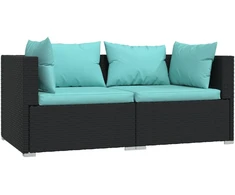 Lauko baldų komplektas Dvivietė sofa su pagalvėlėmis, juodos spalvos, poliratanas