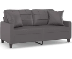 Fotelis Dvivietė sofa su pagalvėlėmis, pilka, 140cm, dirbtinė oda