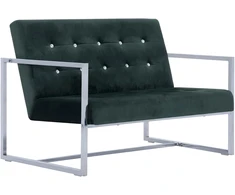Fotelis Dvivietė sofa su porankiais, tams. žal. sp., chromas ir aks.
