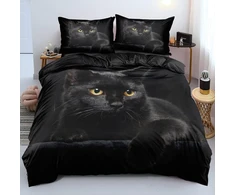 Dxhome patalynės komplektas su katėmis 155 x 220 cm, 3d efektas, dvipusis, minkštas, juodas mikropluošto patalynės komplektas su gyvūnais, 3 dalių, paaugliams, mergaitėms, berniukams, su užtrauktuku ir 2 pagalvių užvalkalais 80 x 80 cm