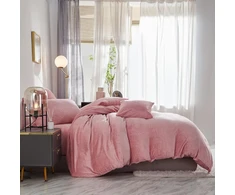 Dxhome Pūkuotas žieminis patalynės komplektas 135 x 200 cm, itin šiltas 4 dalių, minkštas flisinis antklodės užvalkalas šviesiai rožinės spalvos, pieno fliso patalynė vaikams su užtrauktuku ir 2 pagalvių užvalkalais 80 x 80 cm
