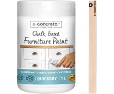 E-concreto kreidiniai baldų dažai balti 1 l su maišykle, medienos spalva shabby chic išvaizdai, baldų dažai, lengvai naudojami, vandens pagrindo baldų dažai, kreidos spalvos balti, greitai džiūstantys