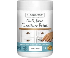 E-concreto kreidiniai baldų dažai balti 1 l su maišykle, medienos spalva shabby chic išvaizdai, baldų dažai, lengvai naudojami, vandens pagrindo baldų dažai, kreidos spalvos balti, greitai džiūstantys
