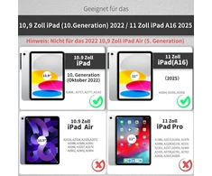 Easyacc dėklas, skirtas Ipad 11 (a16) / 10-os kartos planšetiniam kompiuteriui su klaviatūra 11/10,9 colio 2025/2022 (a2757/a2777/a3356/a3355), magnetinis nuimamas dėklas su rašiklio laikiklio klaviatūra, mėlynas