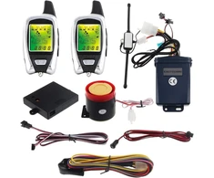 Easyguard Em209 2 krypčių motociklo signalizacija su nuotoliniu variklio užvedimu, mikrobangų jutikliu, spalvotu Lcd пейджерио ekranu, smūgio jutikliu, artumo jutikliu, universalus variantas Dc12v