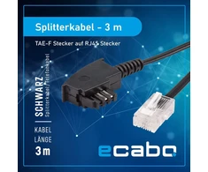 Ecabo 10057 3m tae-f kištukas į rj45 kištuko jungiamąjį kabelį - maršrutizatoriaus kabelis - vdsl/dsl - tiesioginis sujungimas nuo dsl maršrutizatorių iki telefono lizdo - plokščias kabelis visiems maršrutizatoriams ir modemams - juodas