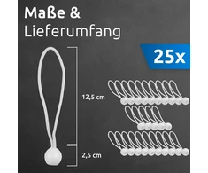 Ecence 25x guminės kilpos, tampomosios virvės, palapinių gumos, įtempikliai, brezentinės gumos, brezento įtempiklis su plastikiniu kamuoliuku, baltos, 81010107
