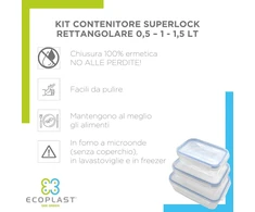 Ecoplast 3 skaidrių indų rinkinys, sukraunami ir sandarūs, idealūs maisto laikymui ir konservavimui su maksimalia apsauga. Talpa 0,5 l, 1 l, 1,5 l