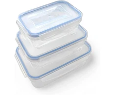 Ecoplast 3 skaidrių indų rinkinys, sukraunami ir sandarūs, idealūs maisto laikymui ir konservavimui su maksimalia apsauga. Talpa 0,5 l, 1 l, 1,5 l