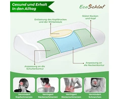 Ecoschlaf® Ortopedinė pagalvė 2025 Premium kaklo atramos pagalvė - sertifikuota - pagalvė miegantiems ant šono, kaklo pagalvė pagaminta iš minkšto memory foam - ergonominė pagalvė - kaklo skausmui - reguliuojamo aukščio