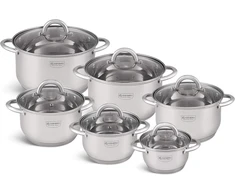 Edenberg 12 dalių puodų rinkinys eb-4000 chromo-nikelio nerūdijantis plienas inox18/10, idealus dujinėms, elektrinėms, halogeninėms, keraminėms ir indukcinėms kaitlentėms
