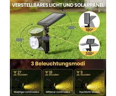 Edisonfire saulės prožektorius laukui, 36 led 3500 k saulės šviestuvai, prožektoriai, šilta balta, 3 ryškumo lygiai, 360° pasukami saulės šviestuvai, ip67 vandeniui atsparūs sieniniai šviestuvai laukui, sodui, vejai, takams