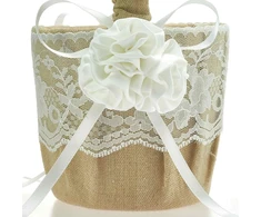 Einssein 1 x žiedų pagalvėlės rinkinys iš džiuto su gėlėmis 20 x 20 cm didelis + 2 x barstymo krepšeliai vestuvių pagalvėlė vestuviniai žiedai vintažinė vestuvių žiedų pagalvėlė vestuvių pagalvėlė širdelės vestuvių ceremonija