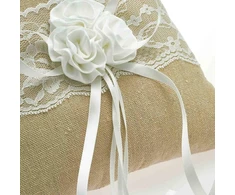 Einssein 1 x žiedų pagalvėlės rinkinys iš džiuto su gėlėmis 20 x 20 cm didelis + 2 x barstymo krepšeliai vestuvių pagalvėlė vestuviniai žiedai vintažinė vestuvių žiedų pagalvėlė vestuvių pagalvėlė širdelės vestuvių ceremonija