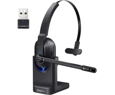 Eksa H5 Bluetooth Pc ausinės su mikrofonu ir Usb raktu [45 val. atkūrimo laikas ir 10 m atstumas] Mono su įkrovimo stotele ir Ai triukšmo slopinimo mikrofonu, belaidės verslo ausinės biurui/namų biurui