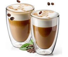 Elbfuchs® Latte Macchiato stiklinės dvigubomis sienelėmis [2 x 450 ml, ypač didelės] krištolo skaidrumo termo stiklinės su dvigubomis sienelėmis, idealiai tinka kaip Cappuccino stiklinės, kavos stiklinės, arbatos stiklinės