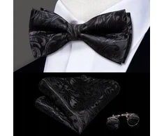 Elegantiškas stilingas komplektas varlytė + nosinaitė + dovanų sąsagos - juodas raštas -69