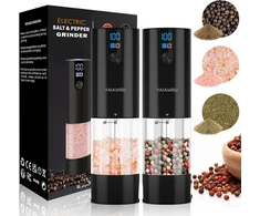 Elektrinis druskos ir pipirų malūnėlių rinkinys iš 2 (led ekranas, įkraunamas, reguliuojamas rupumo keramikinis malūnėlis, 120 ml talpa) prieskonių malūnėlis electric (juodas, 2 vnt.)