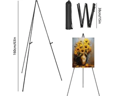 Elepl molbertas, 160 cm, reguliuojamas aliumininis sulankstomas nešiojamas vestuvėms, kavinėms, kepykloms, biurams (juodas)