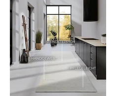 Elle Decor ation Pradesh vilnonis kilimas – natūralus kilimas svetainei – rankų darbo ir tausojantis aplinką – boho vilnonis kilimas svetainei, miegamajam, valgomajam, prieškambariui, virtuvei – natūraliai baltas, 80 x 200 cm