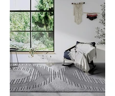 Elle Decoration Bartoux kilimas su aukštu pluoštu, modernus svetainės kilimas, ilgo pluošto pūkuotas, modernus raštas, minkštas boho svetainei, miegamajam - šviesiai pilkas, 80 x 120 cm