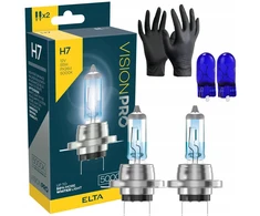 Elta H7 12v 55w Px26d Visionpro 5000k +50% homologuotos baltos lemputės + W5w