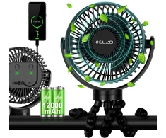 Elzo 12000 Mah Usb ventiliatorius, tylus rankinis mini ventiliatorius su 3 greičiais / 360° pasukimu, nešiojamas prisegamas ventiliatorius, stalo ventiliatorius su lanksčiu trikoju vežimėliui, biurui, automobiliui, stovyklavimui