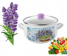 Emaliuotas puodas pleszew 22 cm 5,3 l sriubai, pietums, levandų dekoras