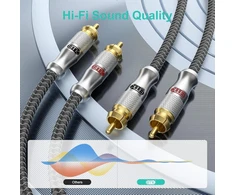 Emk 0.6m rca kabelis - ekranuotas pintas 2 rca kištukas į 2 rca kištuką audio kabelis namų kinui ir hi-fi sistemoms - sidabrinis rca audio stereo žemų dažnių garsiakalbio kabelis