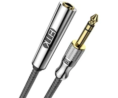 Emk 1/4" ilginimo kabelis, 6.35mm 1/4" stereo ausinių gitaros ilginimo kabelis iš tėviško į moterišką, paauksuotas ketvirčio colio ausinių ilginimo kabelis (2.4m)