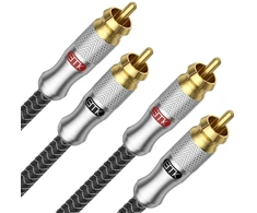 Emk 2m rca kabelis - ekranuotas pintas 2 kištukai į 2 kištukus audio kabelis namų kinui ir hi-fi sistemoms - sidabrinis rca audio stereo žemų dažnių garsiakalbio kabelis