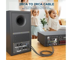 Emk 2rca žemų dažnių garsiakalbio kabelis rca prailginimo laidas 2rca kištukas į 2rca (r&amp;l) kištuką aliuminio korpusas nailono pynimo stereo kabelis skirtas išmaniajam televizoriui, soundbar'ui, stiprintuvui, garsiakalbiui (2 metrai)