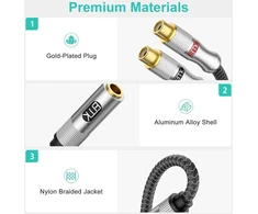 Emk 3.5mm female į 2 rca female paauksuotas rca y skirstytuvas išmaniesiems telefonams mp3 planšetiniams kompiuteriams hifi stereo 1m
