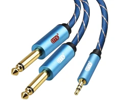 Emk 3.5mm į 2x 6.35mm stereo audio kabelis, paauksuotas, 5m