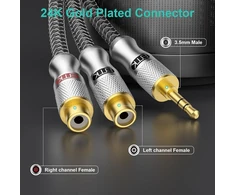 Emk stereo audio kabelis 3.5mm male į 2 rca female paauksuotas rca y skirstytuvas išmaniesiems telefonams mp3 planšetiniams kompiuteriams hifi stereo 0.3m