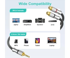 Emk stereo audio kabelis 3.5mm male į 2 rca female paauksuotas rca y skirstytuvas išmaniesiems telefonams mp3 planšetiniams kompiuteriams hifi stereo 0.3m