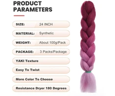 Emmor jumbo plaukų pynimo priauginimas, 60 cm, aukštai temperatūrai atsparios sintetinės skaidulos, 3 pakuočių iš anksto ištemptos box braids, plaukų pynimas, twist braids, nėrimas (ombre red)