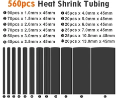 Emnimq 3:1 susitraukimo santykio rinkinys, 560, termiškai susitraukiantis vamzdelis su klijais, su 12 dydžių, nuo 1 iki 13 mm skersmens, termiškai susitraukiantys vamzdeliai, atsparūs vandeniui, vandeniui atstumiantys ir atsparūs lūžiams