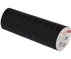 Emos pvc izoliacinė juosta, juoda, 10 vnt., 19 mm x 10 m, 0,13 mm juostos storis, lipni, didelis atsparumas tempimui ir naudojimo temperatūros diapazonas, atspari uv spinduliams, vandeniui atspari jungtis, be