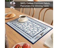 Encasa Xo valgomojo stalo padėkliukų rinkinys iš 6 dalių | Indigo-02 blokinis margintas medvilninis kanvos padėkliukas – 46 x 32 cm | Jaipur Sanganeri rankų darbo marginimas