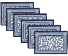 Encasa Xo valgomojo stalo padėkliukų rinkinys iš 6 dalių | Indigo-02 blokinis margintas medvilninis kanvos padėkliukas – 46 x 32 cm | Jaipur Sanganeri rankų darbo marginimas