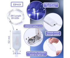 Encham 12 vnt. kalėdinių lempučių rinkinys, baltos spalvos varinės vielos lemputės, 2 m, 20 led, su baterijomis, skirtos vakarėliams, Kalėdoms, Helovinui, vestuvėms, vidaus ir lauko dekoracijoms