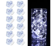 Encham 12 vnt. kalėdinių lempučių rinkinys, baltos spalvos varinės vielos lemputės, 2 m, 20 led, su baterijomis, skirtos vakarėliams, Kalėdoms, Helovinui, vestuvėms, vidaus ir lauko dekoracijoms